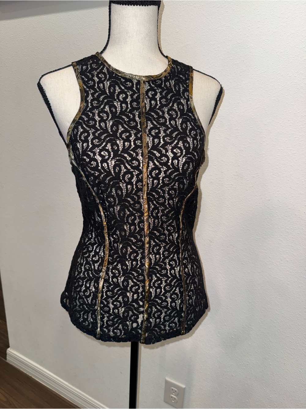 Black Lace Camisole with Gold Trim